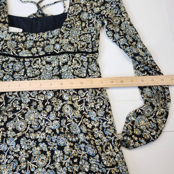 Free People Black Floral Mini Dress Long Sleeve Ruffle Boho NWT $128 Size 2 - Picture 11 of 15